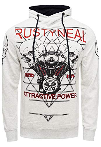 Rusty Neal Herren Kapuzenpuller Sweatshirt mit Rocker Print Biker-Sweater Langarm Skull Power Pullover 148, Farbe:Grau, Größe S-3XL:M von Rusty Neal