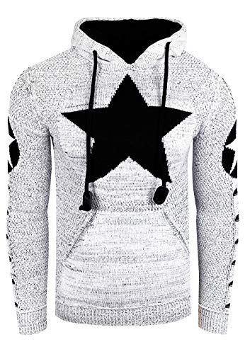 Rusty Neal Herren Kapuzenpullover Streetwear Strick Pullover mit Stern Front Design und Ausgefallenem Arm Design Slim Knitwear 341, Farbe:Weiß/Schwarz, Größe S-3XL:3XL von Rusty Neal