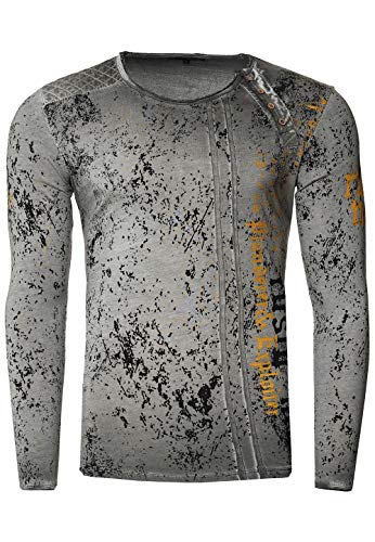 Rusty Neal Herren Longshirt Langarmshirt All Over & Front Print Rundhals Longsleeve O-Neck Verwaschen Druck 153, Farbe:Anthrazit, Größe S-XXL:M von Rusty Neal