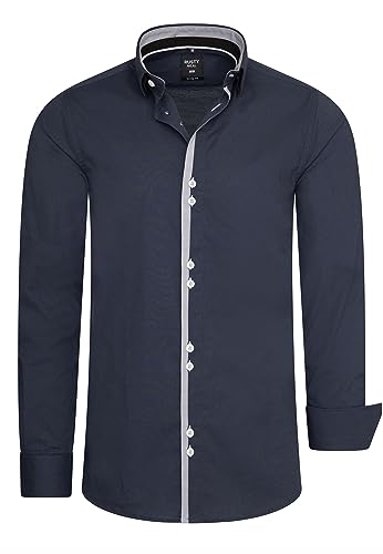 Rusty Neal Herren Premium Freizeit-Hemd mit Doppel-Knopf-Verschluss Stretch Langarm Hemden Slim Fit 029, Farbe:Anthrazit, Größe S-3XL:S von Rusty Neal