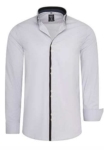 Rusty Neal Herren Premium Freizeit-Hemd mit Doppel-Knopf-Verschluss Stretch Langarm Hemden Slim Fit 029, Farbe:Grau, Größe S-3XL:XL von Rusty Neal