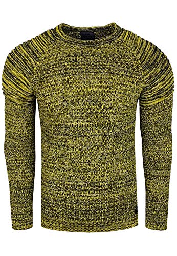 Rusty Neal Herren Pullover Basic Rundhals Slim Fit Biker Knitwear Feinstrick Streetwear 6240, Farbe:Gelb, Größe S-XXL:L von Rusty Neal