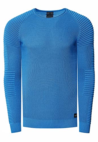 Rusty Neal Herren Pullover Feinstrick Gerippt Rundhals Strickpollver Slim Fit Freizeit Streetwear 349, Farbe:Blau, Größe S-3XL:M von Rusty Neal