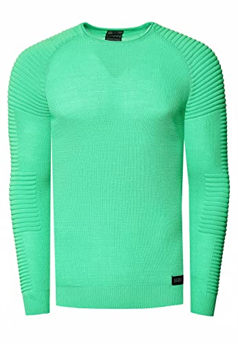 Rusty Neal Herren Pullover Feinstrick Gerippt Rundhals Strickpollver Slim Fit Freizeit Streetwear 349, Farbe:Grün, Größe S-3XL:L von Rusty Neal