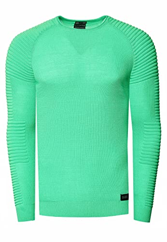 Rusty Neal Herren Pullover Feinstrick Gerippt Rundhals Strickpollver Slim Fit Freizeit Streetwear 349, Farbe:Grün, Größe S-3XL:XL von Rusty Neal