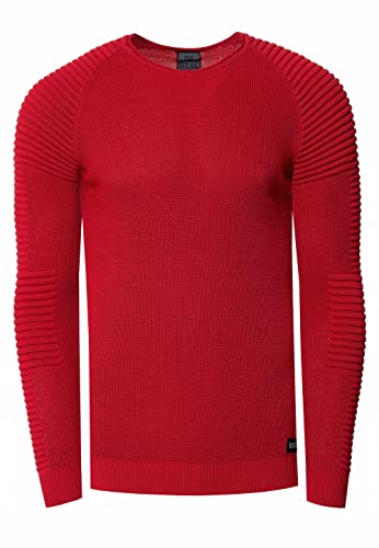 Rusty Neal Herren Pullover Feinstrick Gerippt Rundhals Strickpollver Slim Fit Freizeit Streetwear 349, Farbe:Rot, Größe S-3XL:M von Rusty Neal