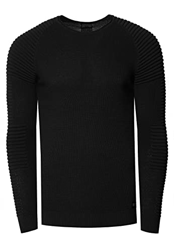 Rusty Neal Herren Pullover Feinstrick Gerippt Rundhals Strickpollver Slim Fit Freizeit Streetwear 349, Farbe:Schwarz, Größe S-3XL:L von Rusty Neal