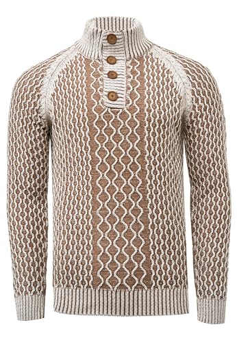 Rusty Neal Herren Pullover Grobstrick Stehkragen mit Individuellem Design Streetwear Freizeit Bügelleicht Strickpullover 394, Farbe:Beige, Größe S-3XL:L von Rusty Neal