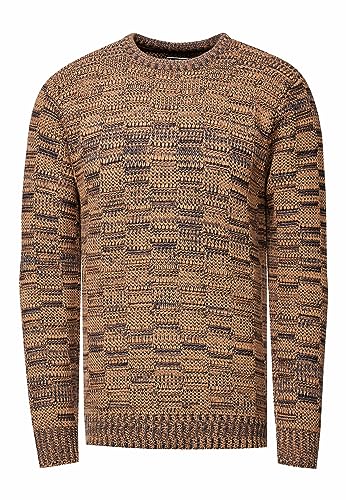 Rusty Neal Herren Pullover Schwerer Grobstrickpullover mit Rundhals-Ausschnitt im Streetwear Kontrast Block-Design S - 3XL 438, Farbe:Camel, Größe S-3XL:3XL von Rusty Neal