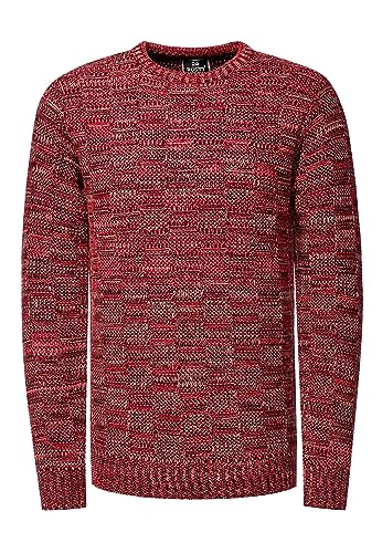 Rusty Neal Herren Pullover Schwerer Grobstrickpullover mit Rundhals-Ausschnitt im Streetwear Kontrast Block-Design S - 3XL 438, Farbe:Rot, Größe S-3XL:3XL von Rusty Neal