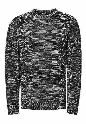 Rusty Neal Herren Pullover Schwerer Grobstrickpullover mit Rundhals-Ausschnitt im Streetwear Kontrast Block-Design S - 3XL 438, Farbe:Schwarz, Größe S-3XL:M von Rusty Neal