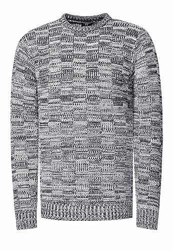 Rusty Neal Herren Pullover Schwerer Grobstrickpullover mit Rundhals-Ausschnitt im Streetwear Kontrast Block-Design S - 3XL 438, Farbe:Weiß, Größe S-3XL:3XL von Rusty Neal