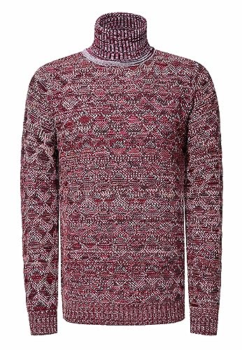 Rusty Neal Herren Rollkragen Grob Strick Pullover Kontrast-Pullover Grob-Strick-Rolli Streetwear Knitwear Karo-Design 431, Farbe:Rot, Größe S-3XL:L von Rusty Neal