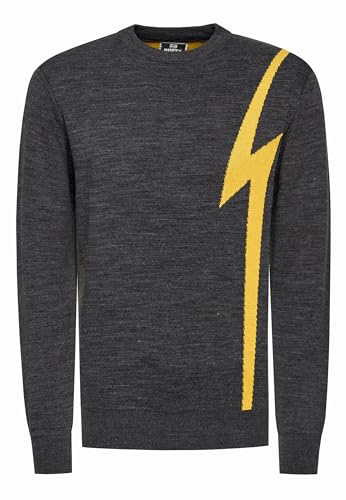 Rusty Neal Herren Streetwear Rundhals-Pullover im Flash-Design Pulli Kontrast-Blitz Pullover Langarm-Pullover S-3XL 424, Farbe:Anthrazit/Gelb, Größe S-3XL:L von Rusty Neal