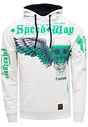 Rusty Neal Herren Streetwear Sweater 'Flying Skull' Kapuzenpullover 149, Farbe:Grau, Größe S-3XL:L von Rusty Neal
