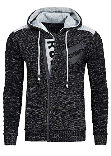 Rusty Neal Herren Strickjacke Pullover Reißverschluss Zipper Kapuzenpullover Grobstrick Strick Jacke 344, Größe S-6XL:2XL, Farbe:Schwarz von Rusty Neal