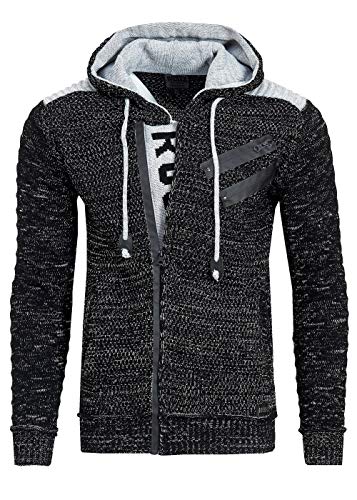 Rusty Neal Herren Strickjacke Pullover Reißverschluss Zipper Kapuzenpullover Grobstrick Strick Jacke 344, Größe S-6XL:3XL, Farbe:Schwarz von Rusty Neal