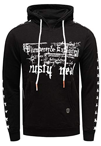 Rusty Neal Herren Sweatshirt Front Print Kapuzenpullover Langarm mit Kapuze Streetwear Sweat 138, Farbe:Schwarz, Größe S-3XL:XXL von Rusty Neal