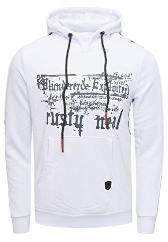 Rusty Neal Herren Sweatshirt Front Print Kapuzenpullover Langarm mit Kapuze Streetwear Sweat 138, Farbe:Weiß, Größe S-3XL:L von Rusty Neal