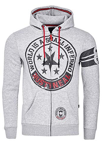 Rusty Neal Herren Sweatshirt Jacke Sweater Hoodie Kapuzenpullover Front Print Streetwear 077, Größe S-6XL:L, Farbe:Grau von Rusty Neal