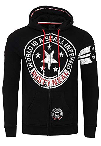 Rusty Neal Herren Sweatshirt Jacke Sweater Hoodie Kapuzenpullover Front Print Streetwear 077, Größe S-6XL:M, Farbe:Schwarz von Rusty Neal