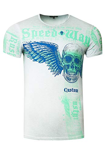 Rusty Neal Herren T-Shirt Flying Skull Front & Back Print Flügel Rundhals Stretch bis 3XL 264, Farbe:Grau, Größe S-3XL:L von Rusty Neal