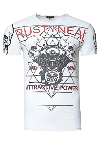 Rusty Neal Herren T-Shirt Front Print Rocker Skull Light Washed Rundhals bis 3XL 261, Farbe:Weiß, Größe:L von Rusty Neal