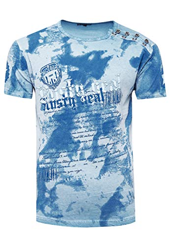 Rusty Neal Herren T-Shirt Front Print Verwaschen mit Knopfleiste 156, Farbe:Hell Petrol, Größe S-3XL:3XL von Rusty Neal