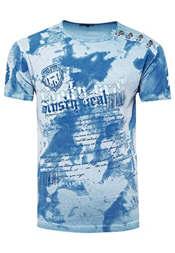 Rusty Neal Herren T-Shirt Front Print Verwaschen mit Knopfleiste 156, Farbe:Hell Petrol, Größe S-3XL:M von Rusty Neal