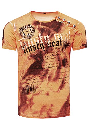 Rusty Neal Herren T-Shirt Front Print Verwaschen mit Knopfleiste 156, Farbe:Orange, Größe S-3XL:L von Rusty Neal