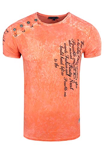 Rusty Neal Herren T-Shirt Oxid Washed Vintage 'ORIGINAL NOS' Tshirt Herren-T-Shirt Knopfleiste Rundhals Stretch 195, Farbe:Orange, Größe S-3XL:3XL von Rusty Neal