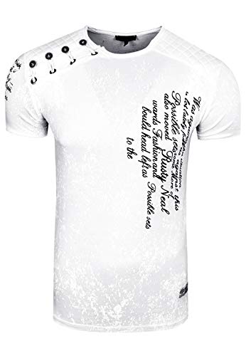 Rusty Neal Herren T-Shirt Oxid Washed Vintage 'ORIGINAL NOS' Tshirt Herren-T-Shirt Knopfleiste Rundhals Stretch 195, Farbe:Weiß, Größe S-3XL:L von Rusty Neal