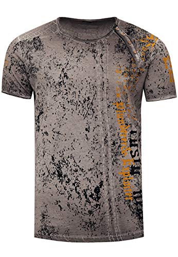 Rusty Neal Herren T-Shirt Rundhals mit Seitlicher Knopfleiste T-Shirt-Herren Shirt Kurzarm Streetwear S - 3XL 191, Farbe:Anthrazit, Größe S-3XL:L von Rusty Neal