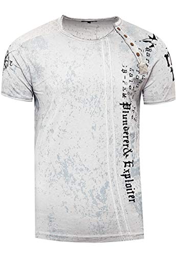 Rusty Neal Herren T-Shirt Rundhals mit Seitlicher Knopfleiste T-Shirt-Herren Shirt Kurzarm Streetwear S - 3XL 191, Farbe:Grau, Größe S-3XL:3XL von Rusty Neal