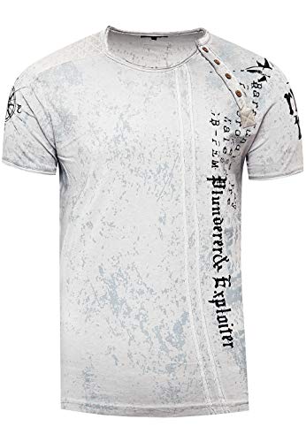 Rusty Neal Herren T-Shirt Rundhals mit Seitlicher Knopfleiste T-Shirt-Herren Shirt Kurzarm Streetwear S - 3XL 191, Farbe:Grau, Größe S-3XL:XXL von Rusty Neal