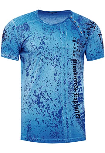 Rusty Neal Herren T-Shirt Rundhals mit Seitlicher Knopfleiste T-Shirt-Herren Shirt Kurzarm Streetwear S - 3XL 191, Farbe:Petrol, Größe S-3XL:XL von Rusty Neal