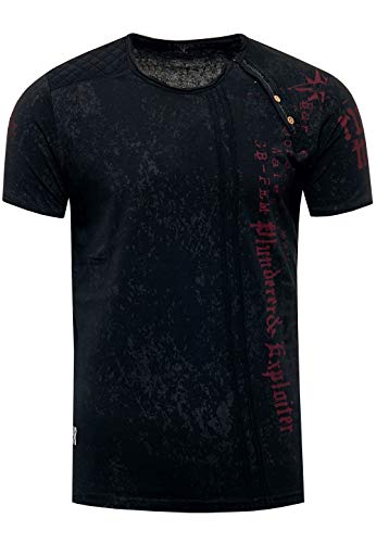 Rusty Neal Herren T-Shirt Rundhals mit Seitlicher Knopfleiste T-Shirt-Herren Shirt Kurzarm Streetwear S - 3XL 191, Farbe:Schwarz, Größe S-3XL:3XL von Rusty Neal