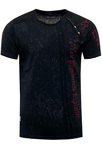 Rusty Neal Herren T-Shirt Rundhals mit Seitlicher Knopfleiste T-Shirt-Herren Shirt Kurzarm Streetwear S - 3XL 191, Farbe:Schwarz, Größe S-3XL:L von Rusty Neal