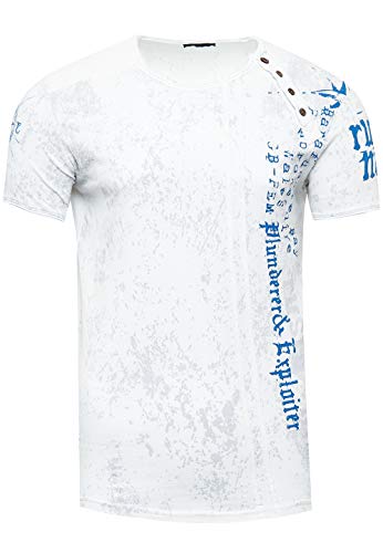 Rusty Neal Herren T-Shirt Rundhals mit Seitlicher Knopfleiste T-Shirt-Herren Shirt Kurzarm Streetwear S - 3XL 191, Farbe:Weiß, Größe S-3XL:3XL von Rusty Neal