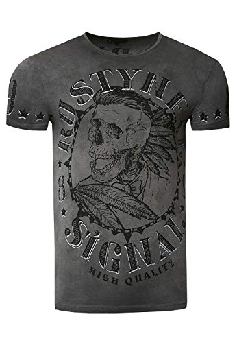 Rusty Neal Herren T-Shirt Skull Totenkopf Verwaschen Total Front Print Rundhals Stretch 260, Farbe:Anthrazit, Größe S-3XL:XL von Rusty Neal
