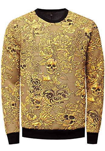 Rusty Neal Jacquard Herren Sweatshirt in Ausgefallenem Streetwear Design Langarm Rundhals 'Gold Sweater' 145, Größe S-6XL:XL, Farbe:Gelb von Rusty Neal