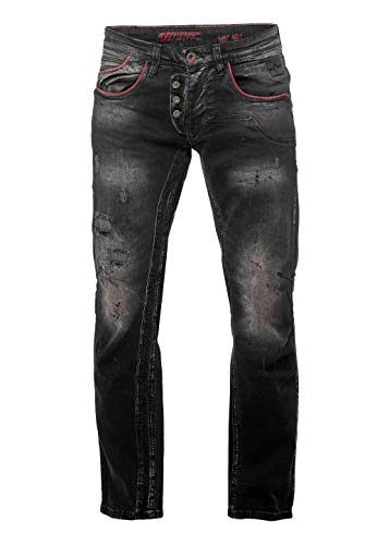 Rusty Neal Jeans Herren Jeanshose Designer Stretch Denim Pants Regular Fit Black Used 39, Farbe:Anthrazit, Größe Jeans L32 + L34:31/34 von Rusty Neal