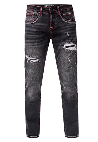 Rusty Neal Jeanshose Herren Jeans 'ODAR' Regular Fit Stretch 'Kontrastnaht' Jeans-Hose Stone-Washed Destroyed Freizeit-Hose 234, Farbe:Black Used, Größe Jeans L32:31W / 32L von Rusty Neal