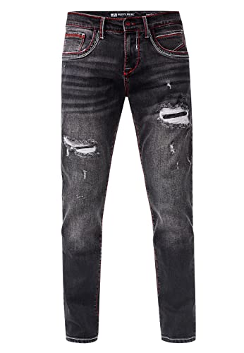 Rusty Neal Jeanshose Herren Jeans 'ODAR' Regular Fit Stretch 'Kontrastnaht' Jeans-Hose Stone-Washed Destroyed Freizeit-Hose 234, Farbe:Black Used, Größe Jeans L32:34W / 32L von Rusty Neal
