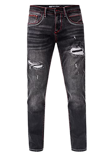 Rusty Neal Jeanshose Herren Jeans 'ODAR' Regular Fit Stretch 'Kontrastnaht' Jeans-Hose Stone-Washed Destroyed Freizeit-Hose 234, Farbe:Black Used, Größe Jeans L32:36W / 32L von Rusty Neal