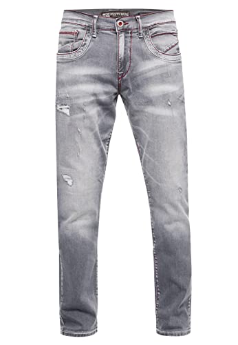 Rusty Neal Jeanshose Herren Jeans 'ODAR' Regular Fit Stretch 'Kontrastnaht' Jeans-Hose Stone-Washed Destroyed Freizeit-Hose 234, Farbe:Grey Used, Größe Jeans L32:32W / 32L von Rusty Neal