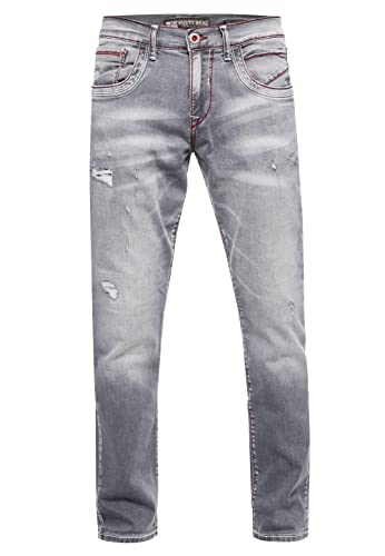 Rusty Neal Jeanshose Herren Jeans 'ODAR' Regular Fit Stretch 'Kontrastnaht' Jeans-Hose Stone-Washed Destroyed Freizeit-Hose 234, Farbe:Grey Used, Größe Jeans L32:33W / 32L von Rusty Neal