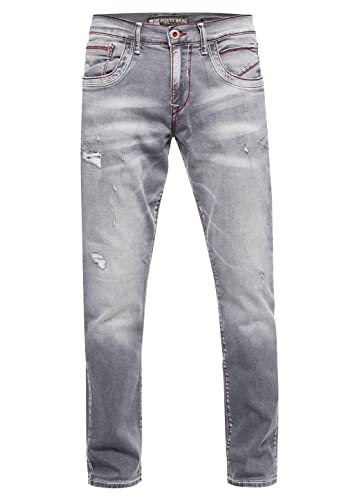 Rusty Neal Jeanshose Herren Jeans 'ODAR' Regular Fit Stretch 'Kontrastnaht' Jeans-Hose Stone-Washed Destroyed Freizeit-Hose 234, Farbe:Grey Used, Größe Jeans L32:38W / 32L von Rusty Neal
