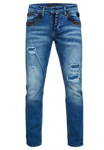 Rusty Neal Jeanshose Herren Jeans Straight Fit Stretch Streetwear 'YOKOTE' Jeans-Hose Stone-Washed Strech Denim Kontrast Destroyed 240, Farbe:Blue Used, Größe Jeans L32:33W / 32L von Rusty Neal