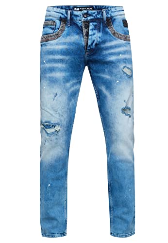 Rusty Neal Jeanshose Herren Jeans Straight Fit Stretch Streetwear 'YOKOTE' Jeans-Hose Stone-Washed Strech Denim Kontrast Destroyed 240, Farbe:Light Blue Used, Größe Jeans L32:31W / 32L von Rusty Neal